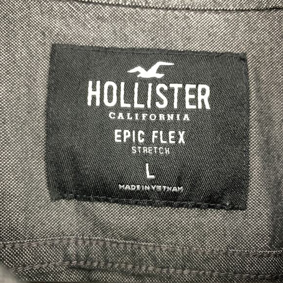 Hollister Epic Flex Stretch Button Front Long Sleeve Shirt Mens Size Large Gray - Picture 5 of 6
